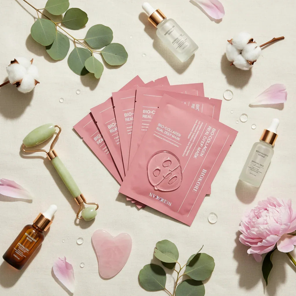 Complete skincare routine flat lay